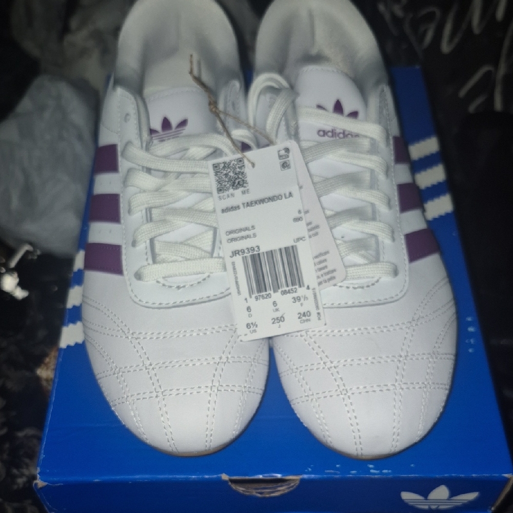 adidas White and Purple Taekwondo Shoes